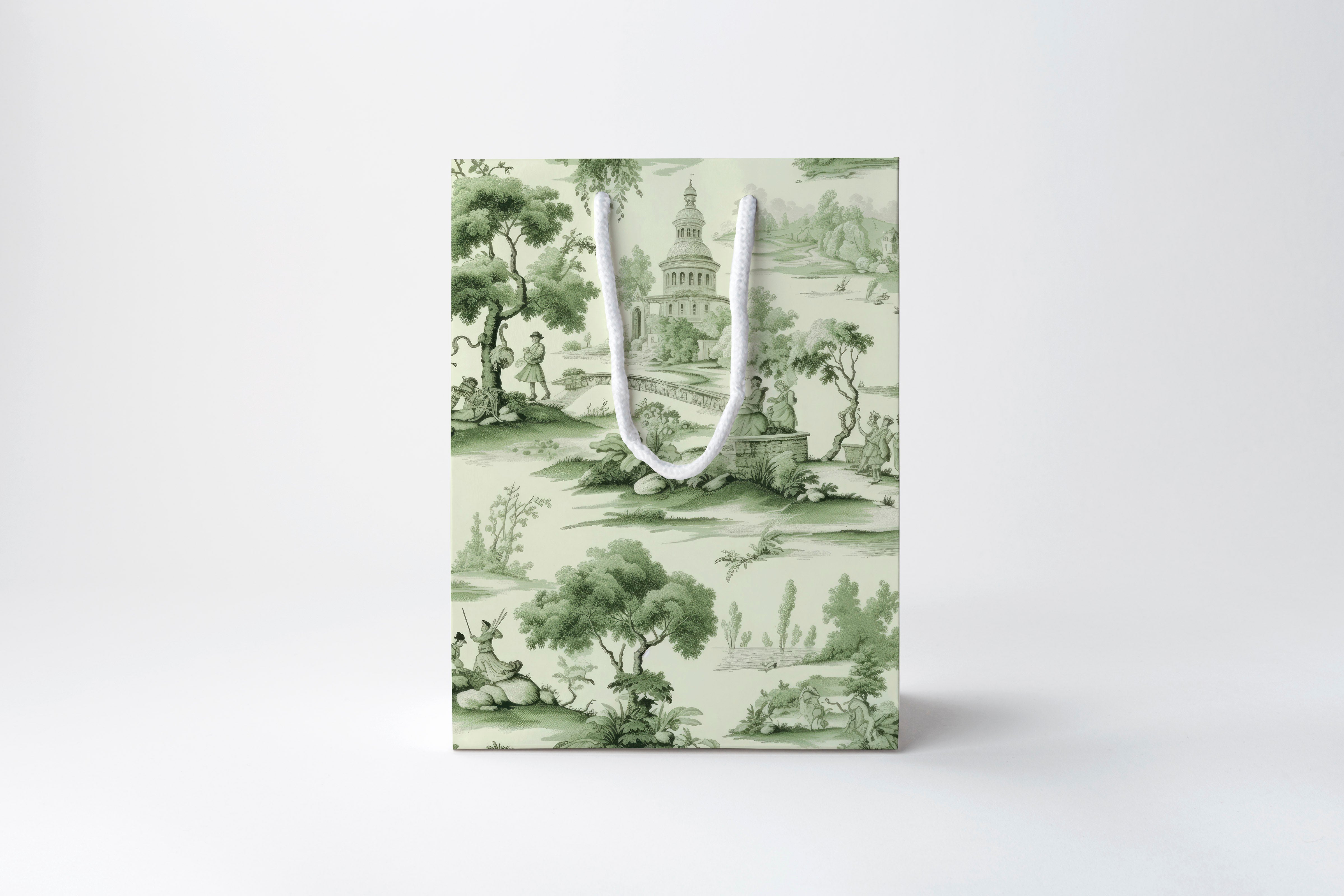 Green Toile Gift Bag | Luxury Gift Bag By Josil Paperie