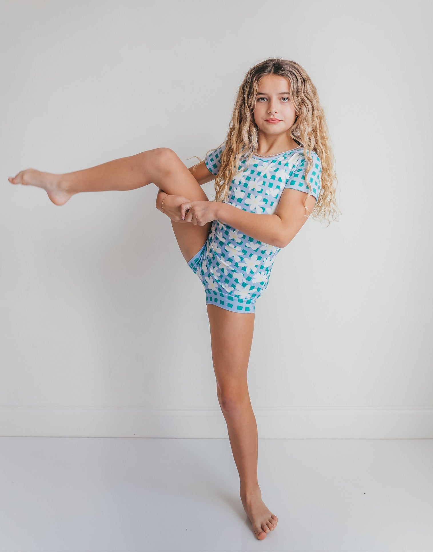 Green Blue Check Shortie Leotard
