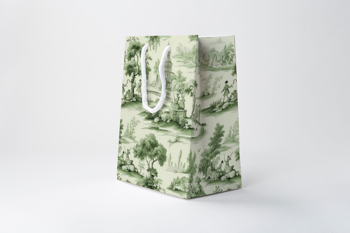 Green Toile Gift Bag | Luxury Gift Bag By Josil Paperie