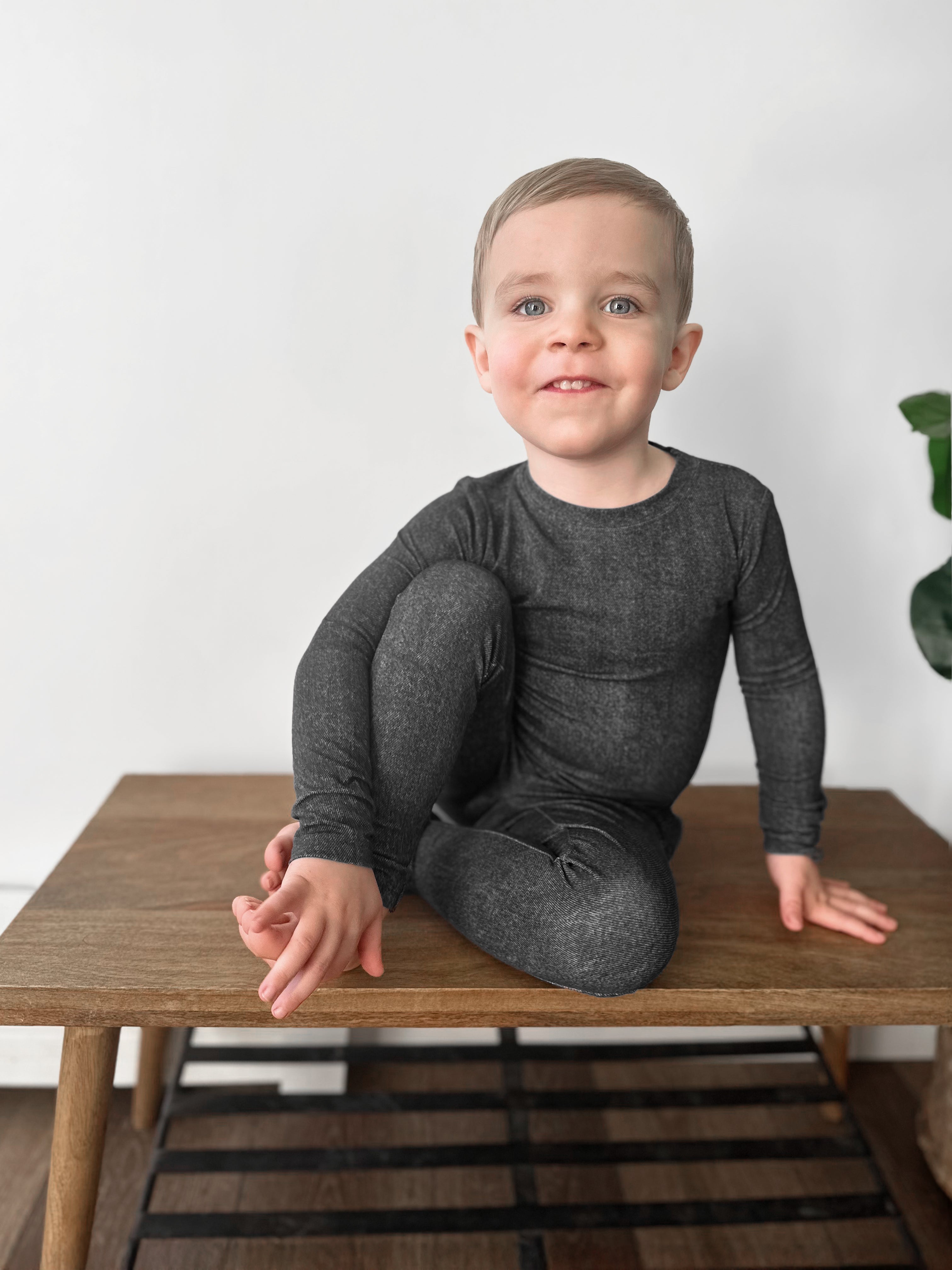 Washed Black Denim Print Two-piece Set