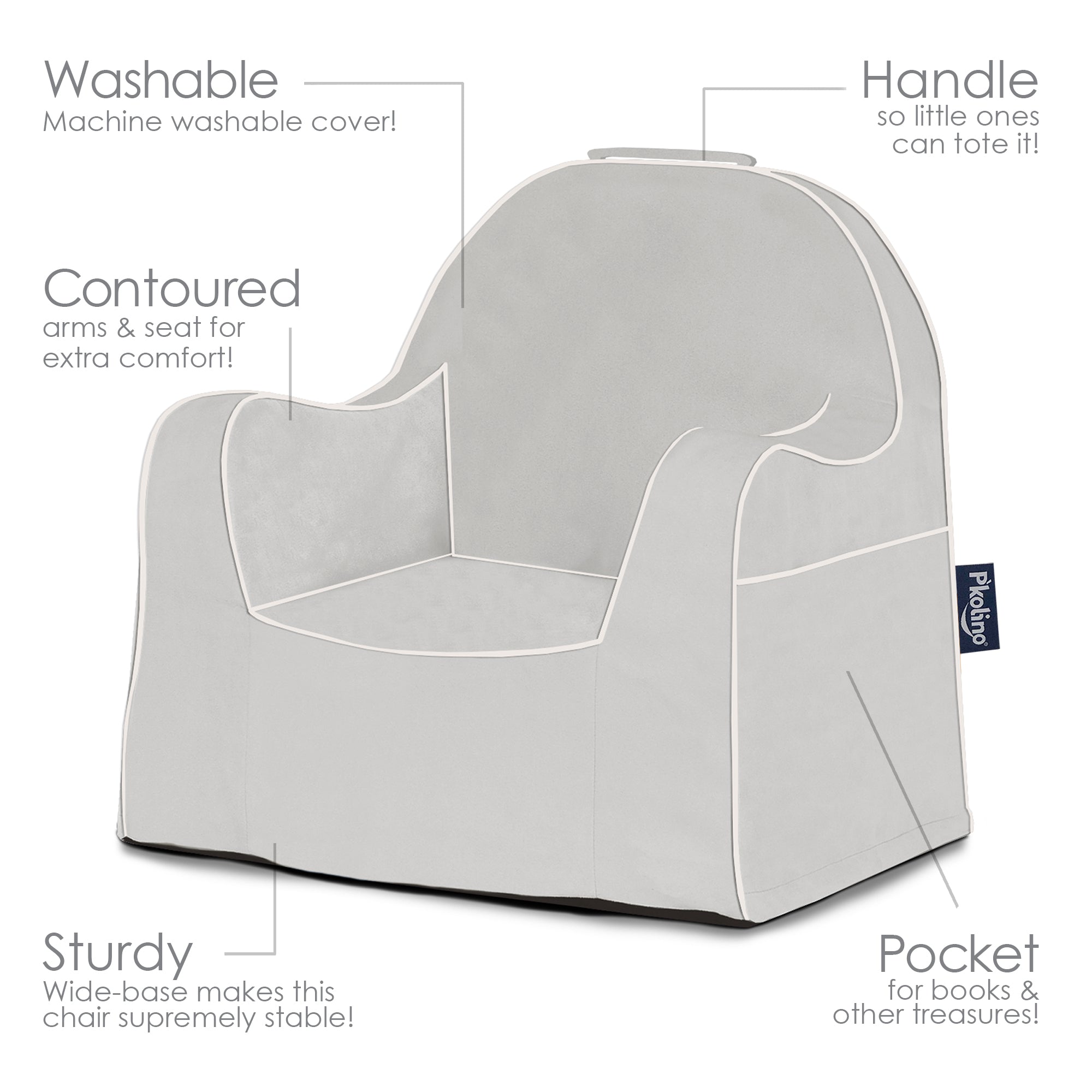 Little Reader Chair - Grey With White Piping