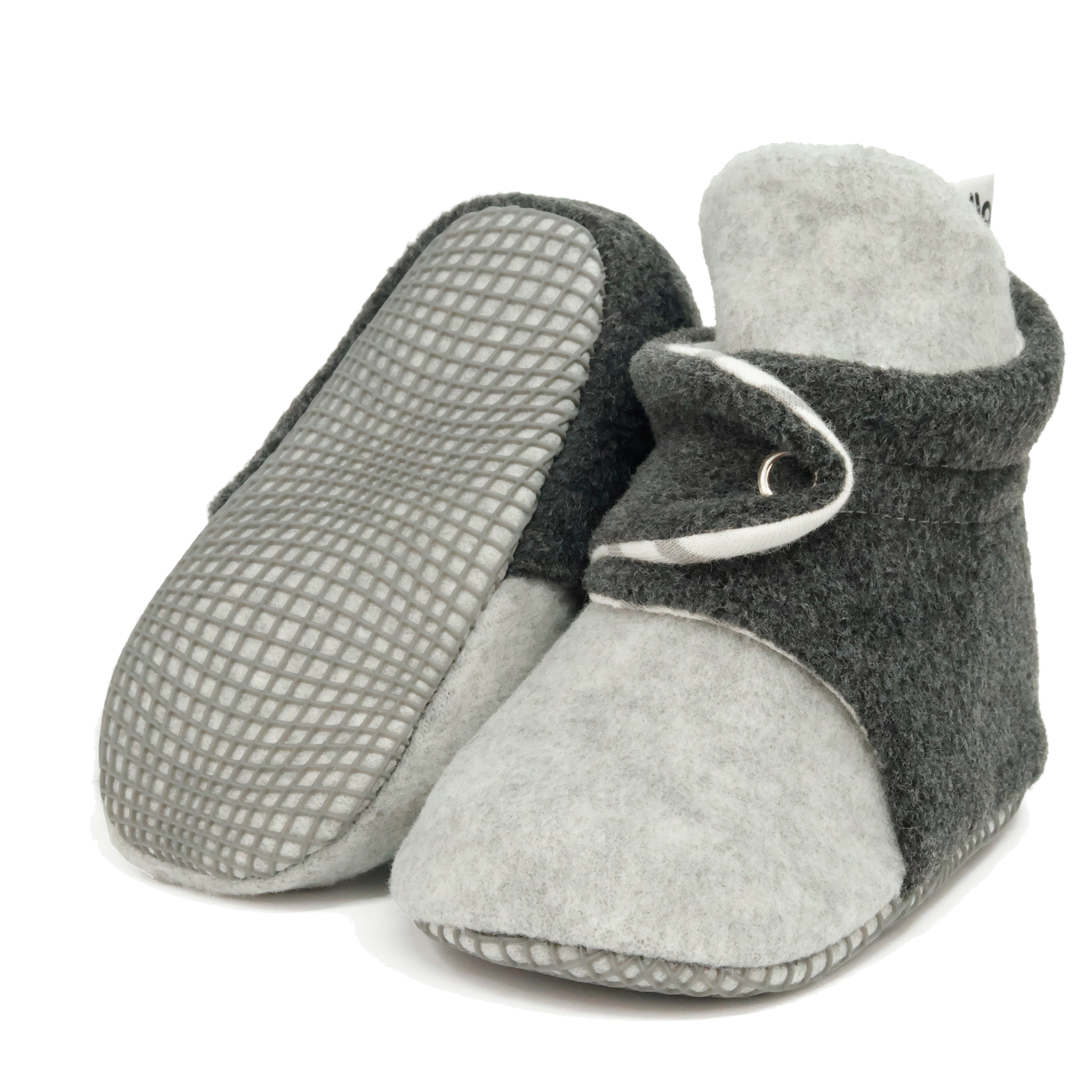 Anti-slip Sole, Fleece Baby Booties, Newborn Home Booties, Sweat Proof Organic Cotton Lining, Gray Anthracite