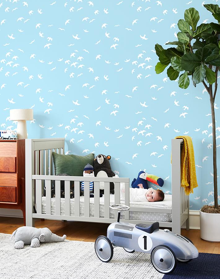'gulls' Wallpaper By Tea Collection - Baby Blue