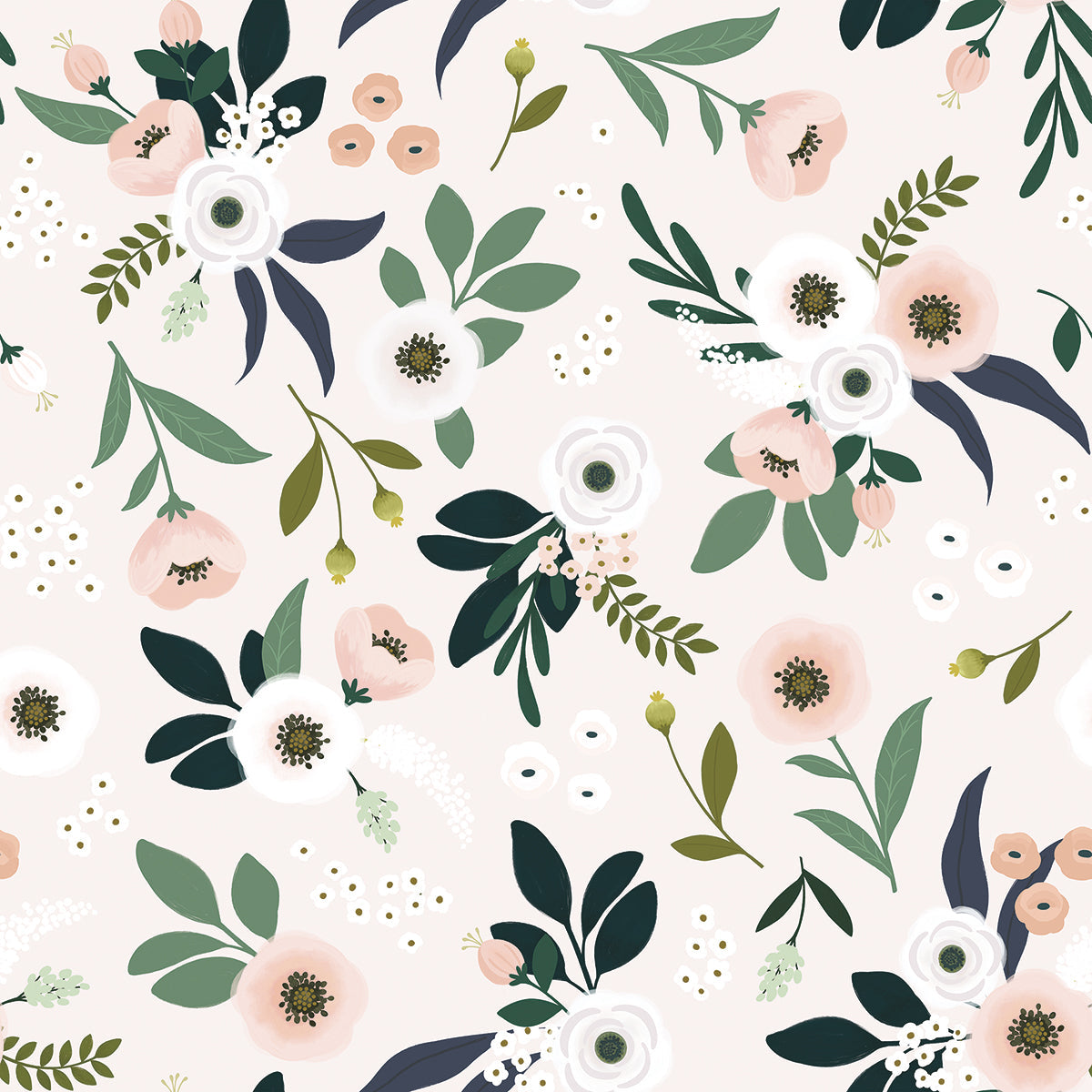 Wonderland - Wallpaper Sample, Flowers On Light Background