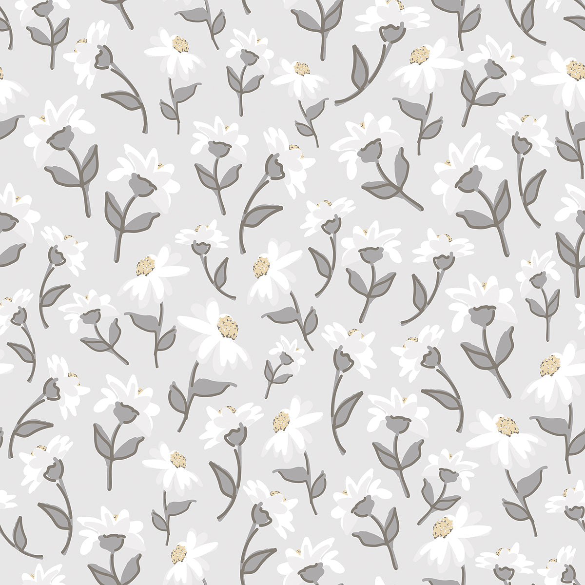 Picnic Day - Wallpaper Sample, Daisies (grey)