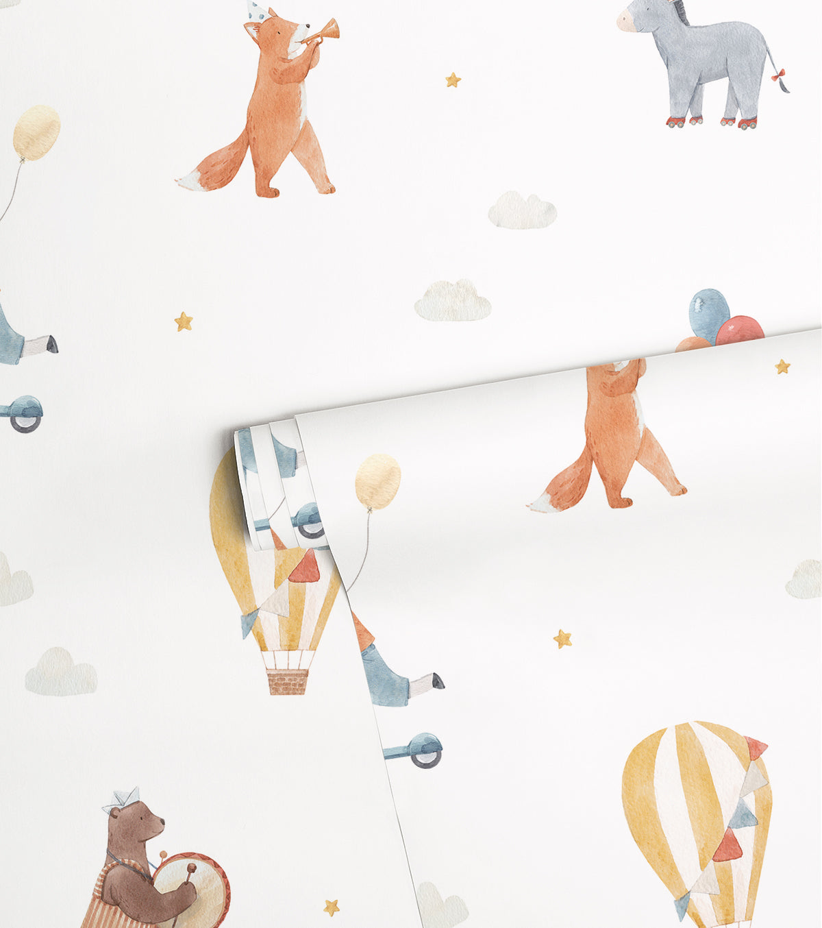 Gentle Friends - Children's Wallpaper - Animals And Hot-air Balloons Motif