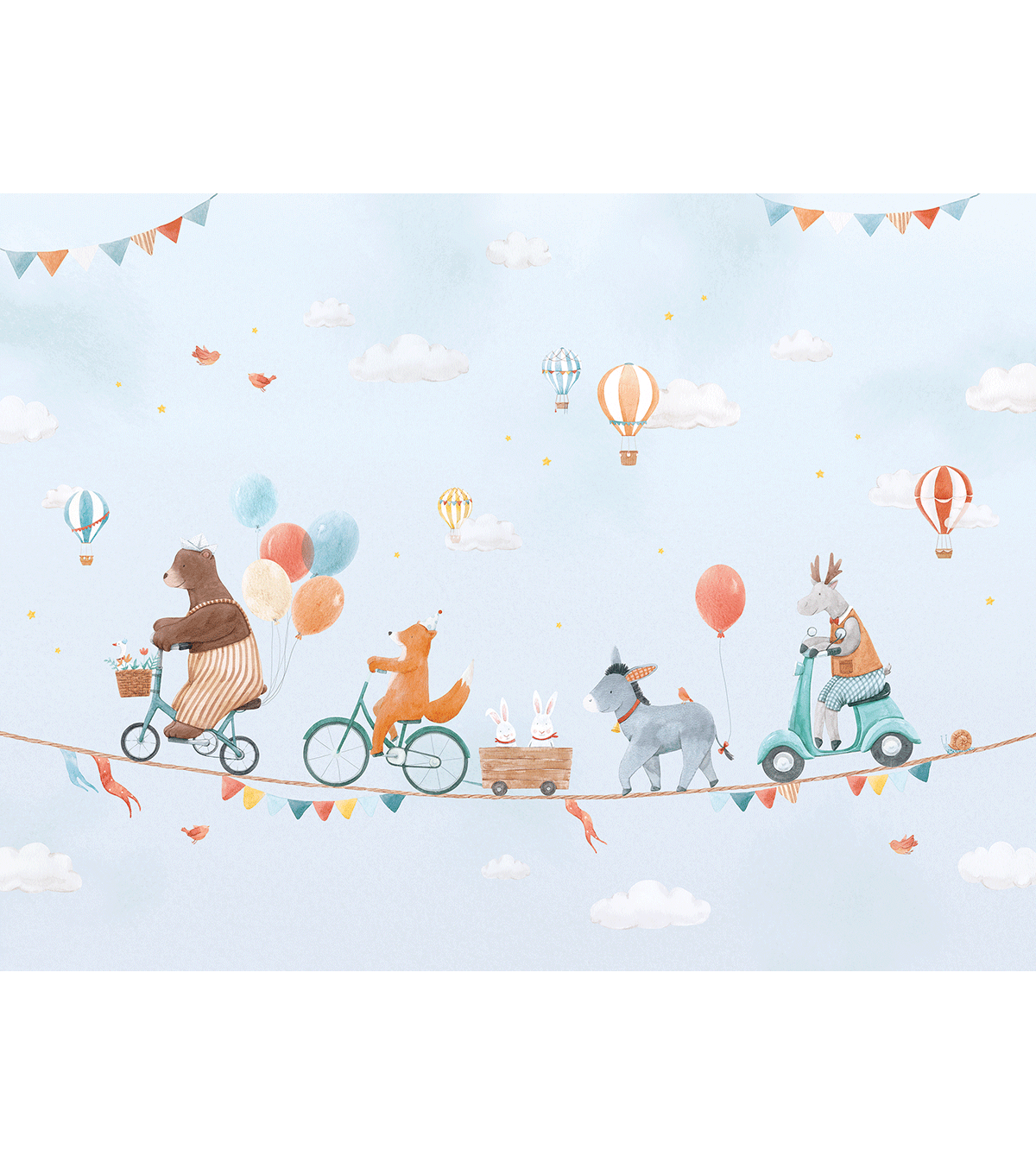 Gentle Friends - Panoramic Wallpaper - Animals And Balloons