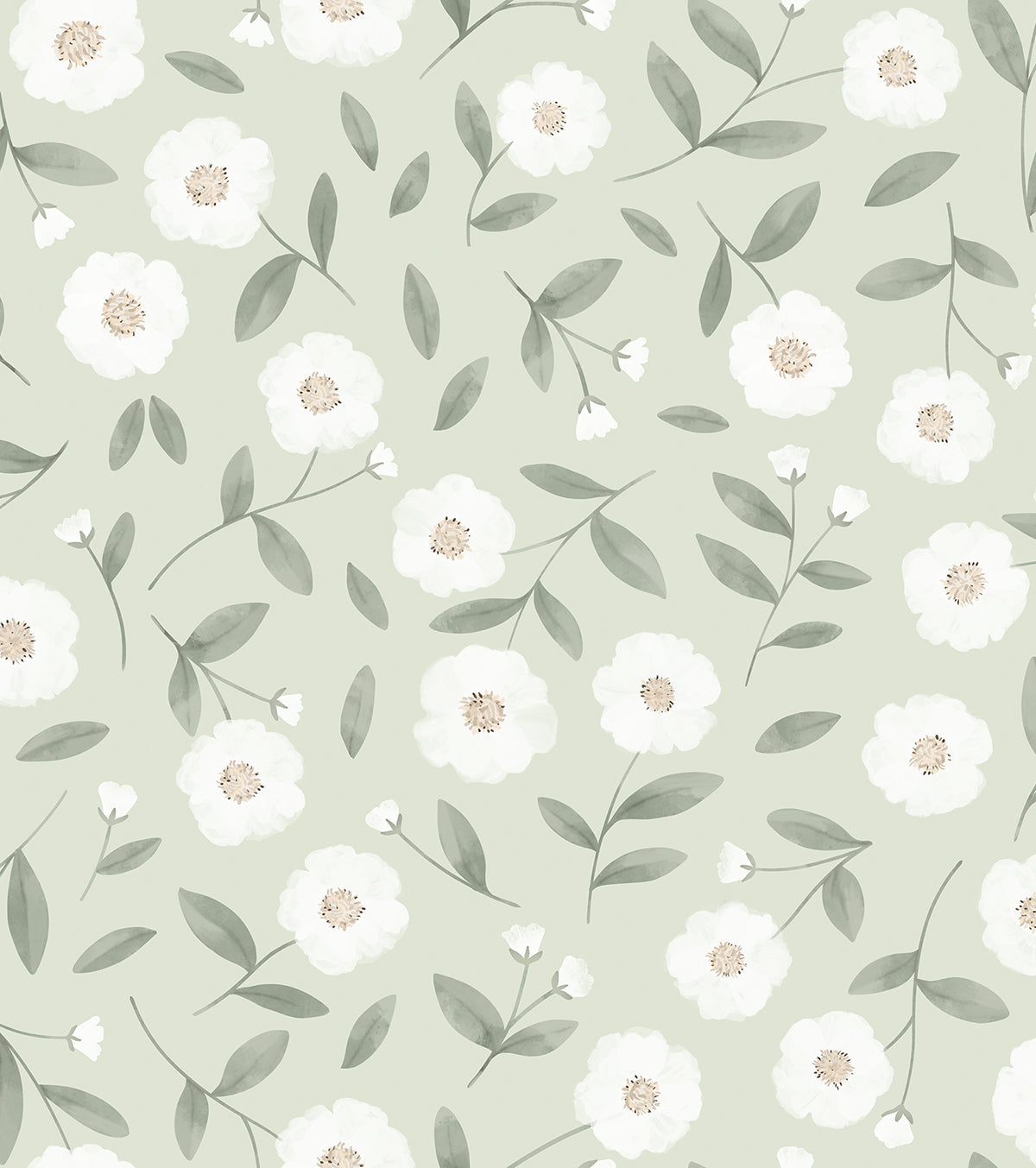 Eden - Children's Wallpaper - White Rosebuds And Sparkle