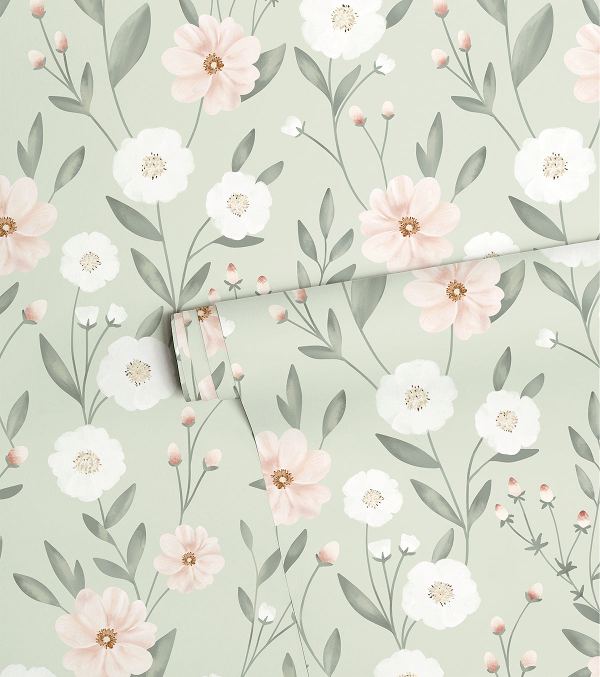 Eden - Children's Wallpaper - Floral Hatching