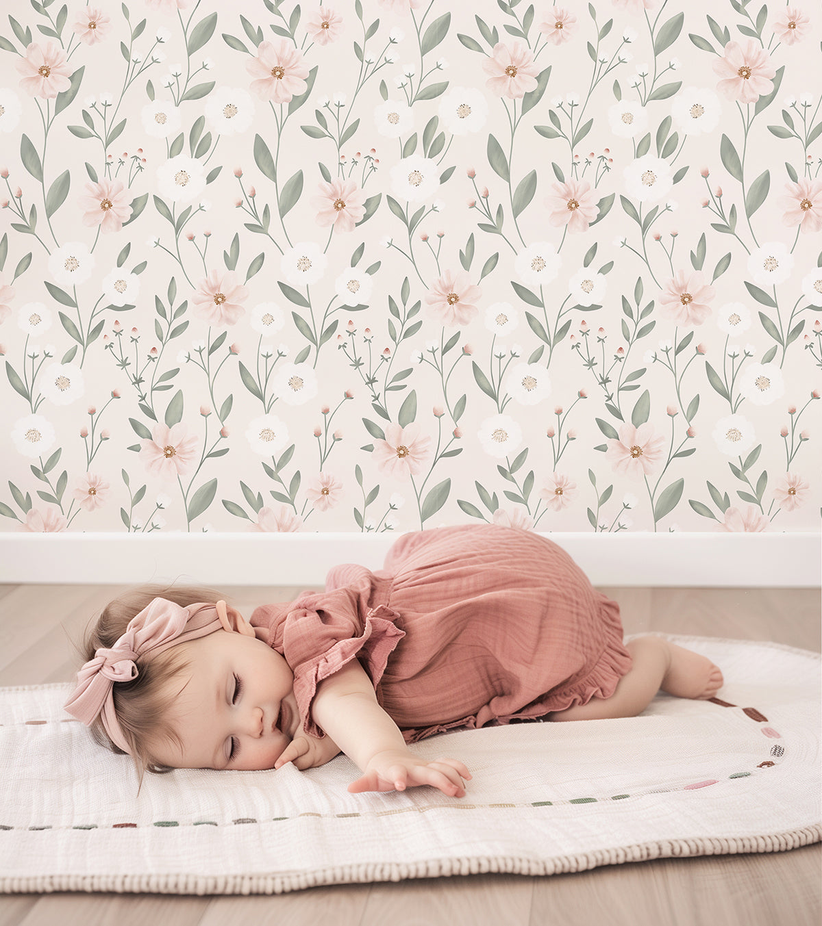 Eden - Children's Wallpaper - Floral Hatching