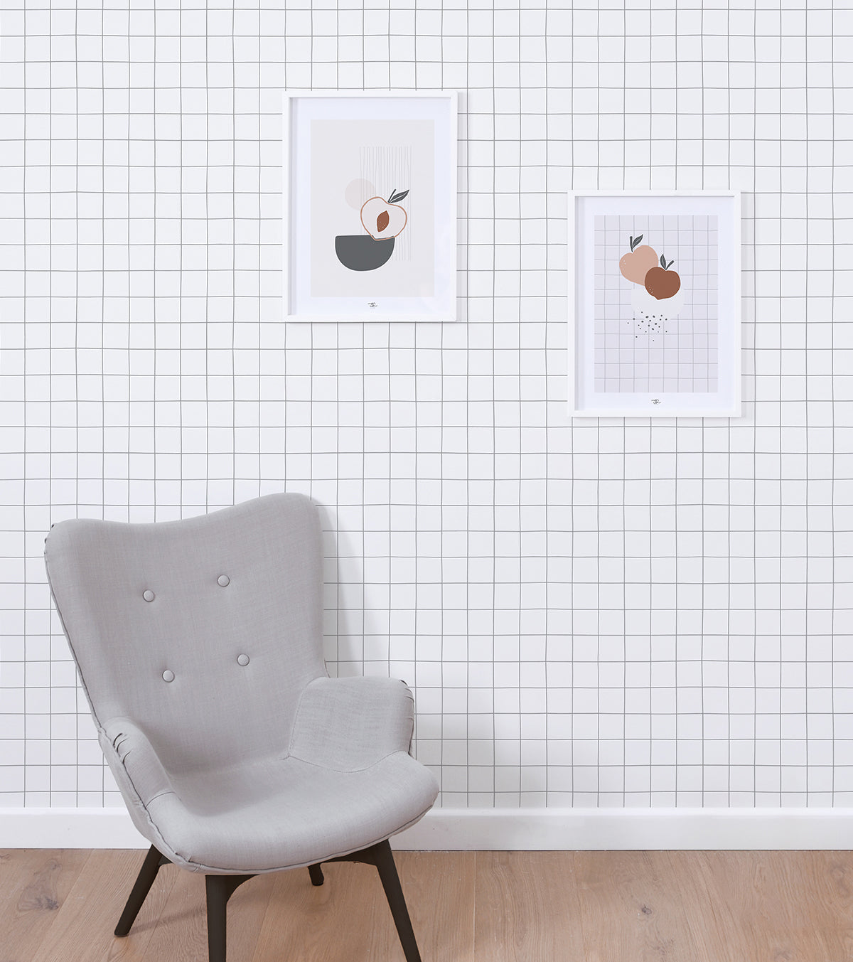 Minima - Children's Wallpaper - Quadrillage Gris Foncé