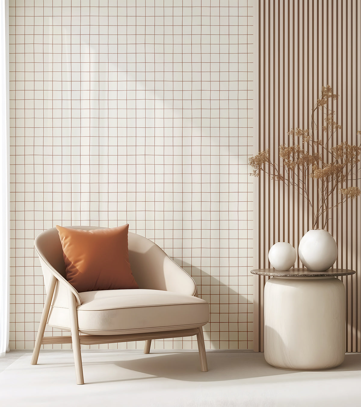 Minima - Children's Wallpaper - Quadrillage Caramel