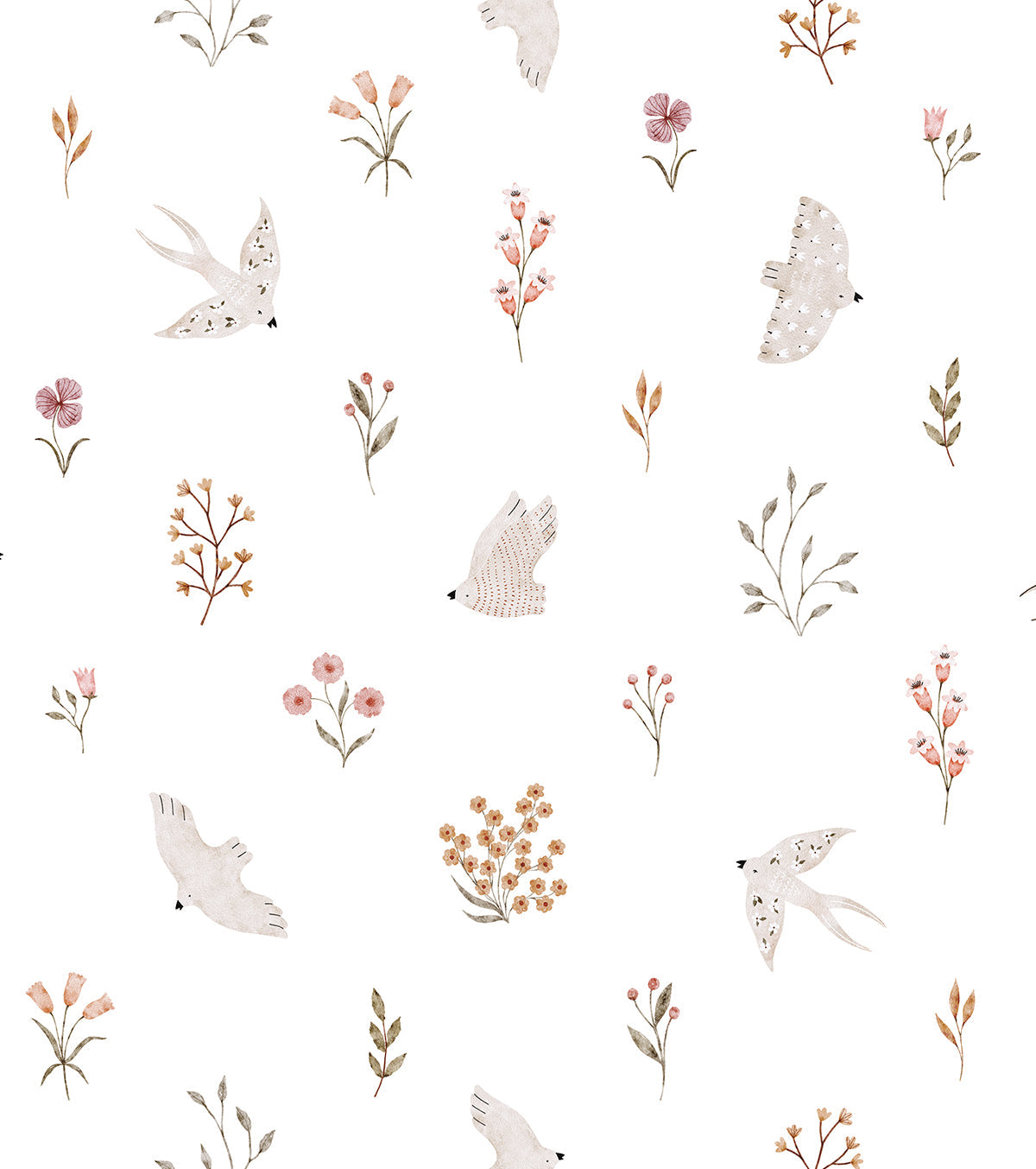 Coccinella - Children's Wallpaper - Swallows And Flowers