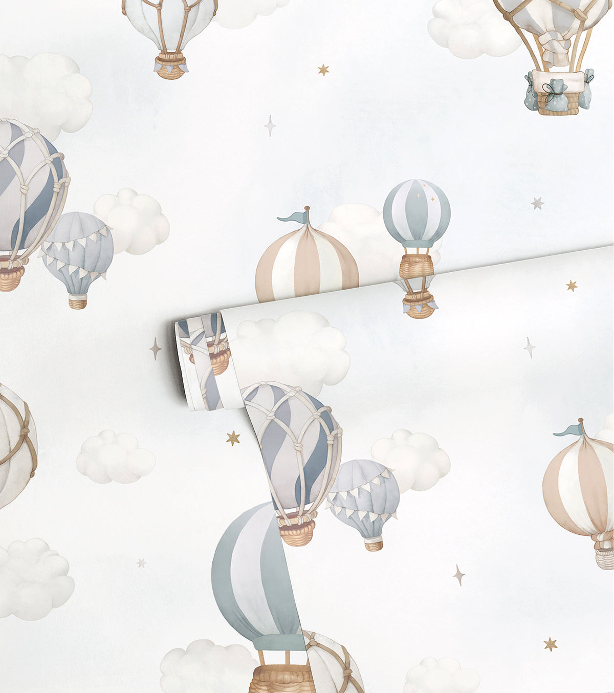 Selene - Children's Wallpaper - Blue Hot-air Balloons