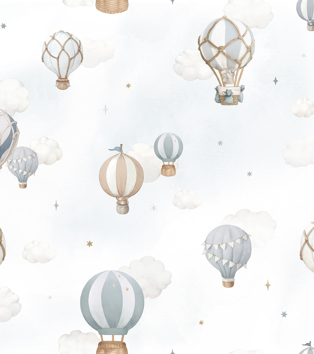 Selene - Children's Wallpaper - Blue Hot-air Balloons