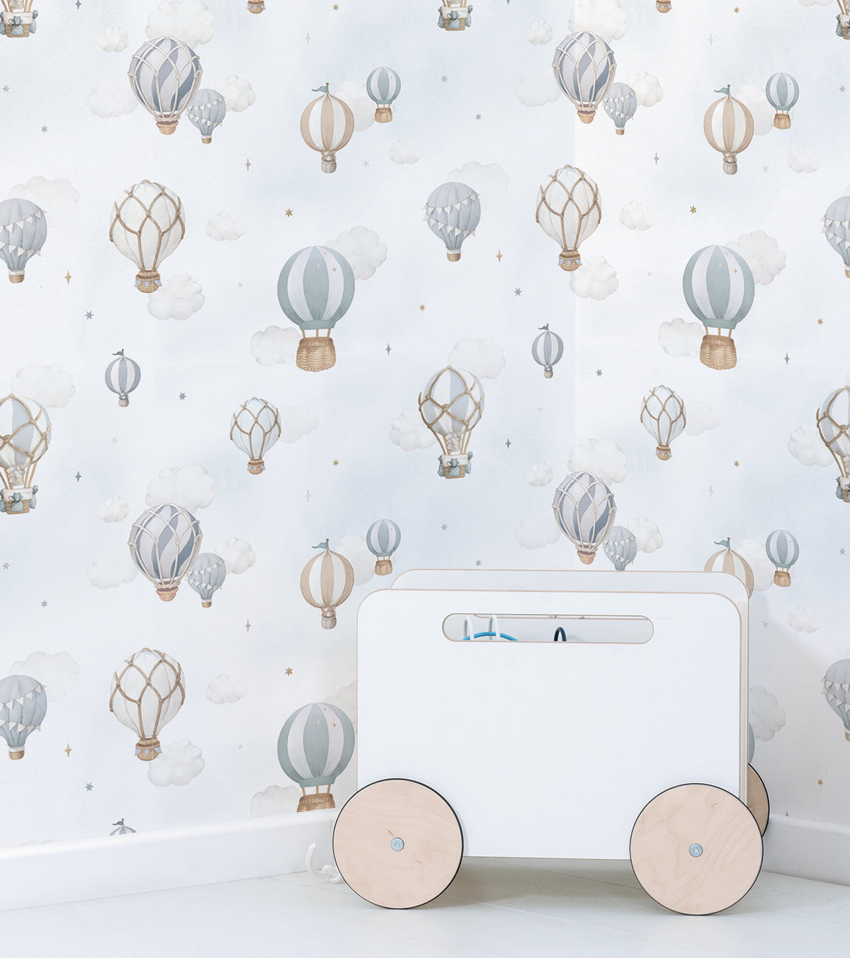 Selene - Children's Wallpaper - Blue Hot-air Balloons