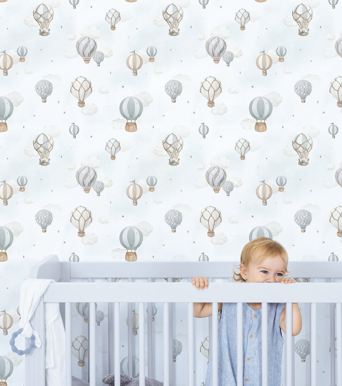 Selene - Children's Wallpaper - Blue Hot-air Balloons