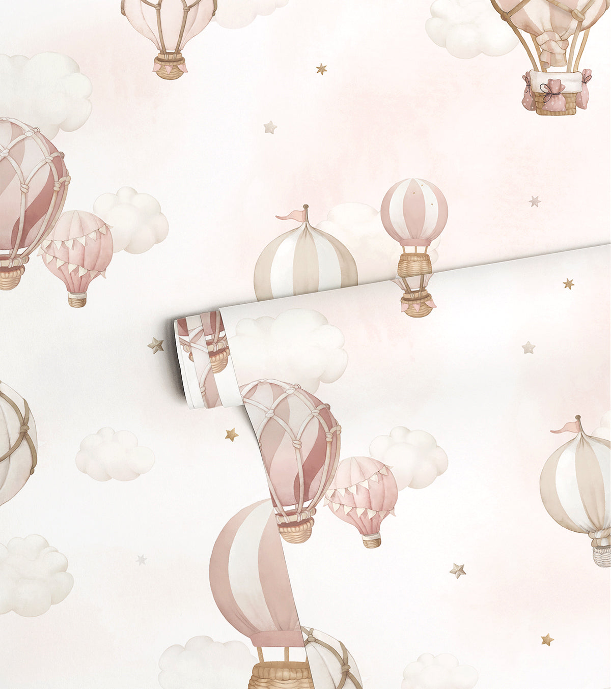 Selene - Children's Wallpaper - Pink Hot-air Balloons