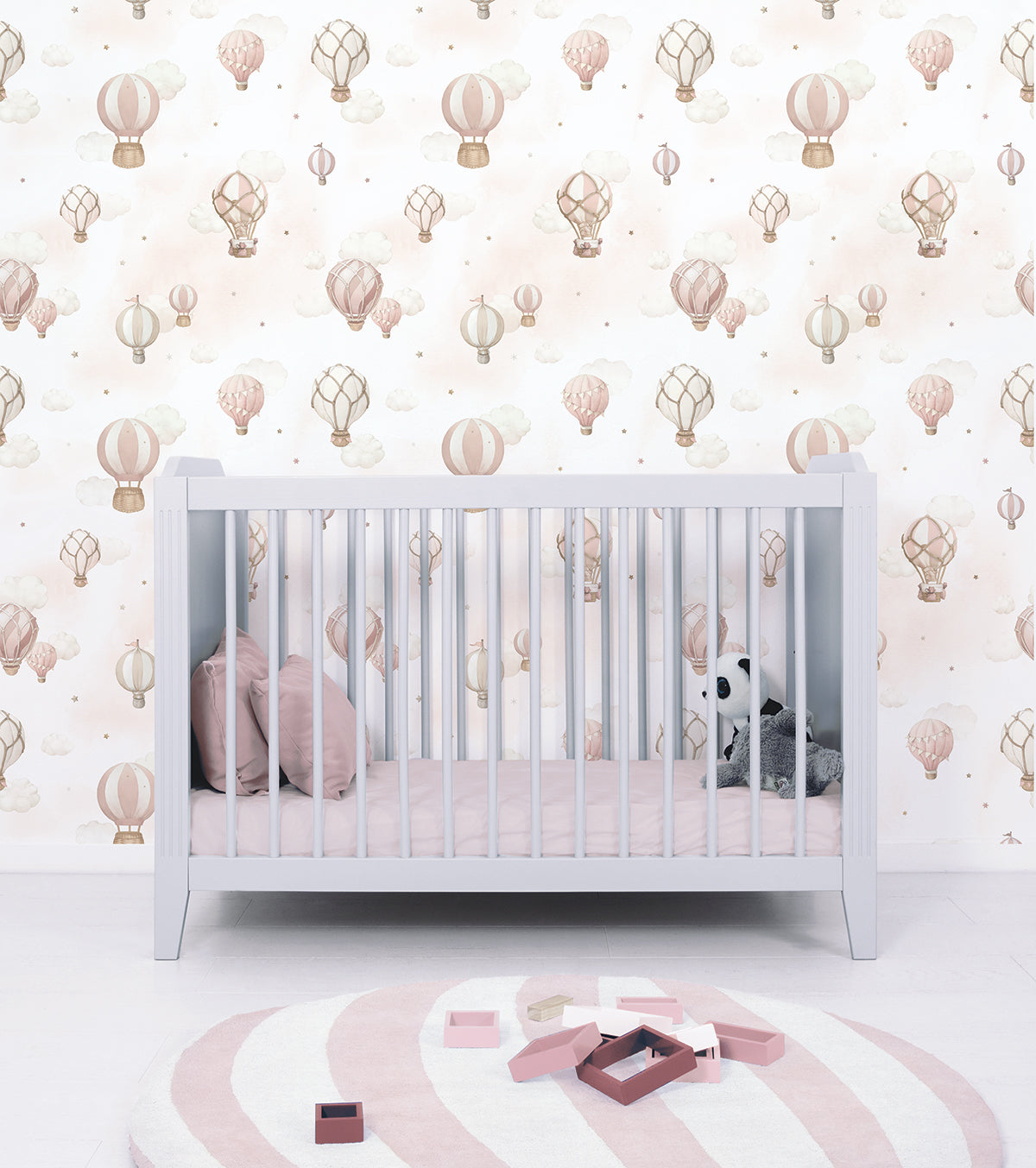 Selene - Children's Wallpaper - Pink Hot-air Balloons