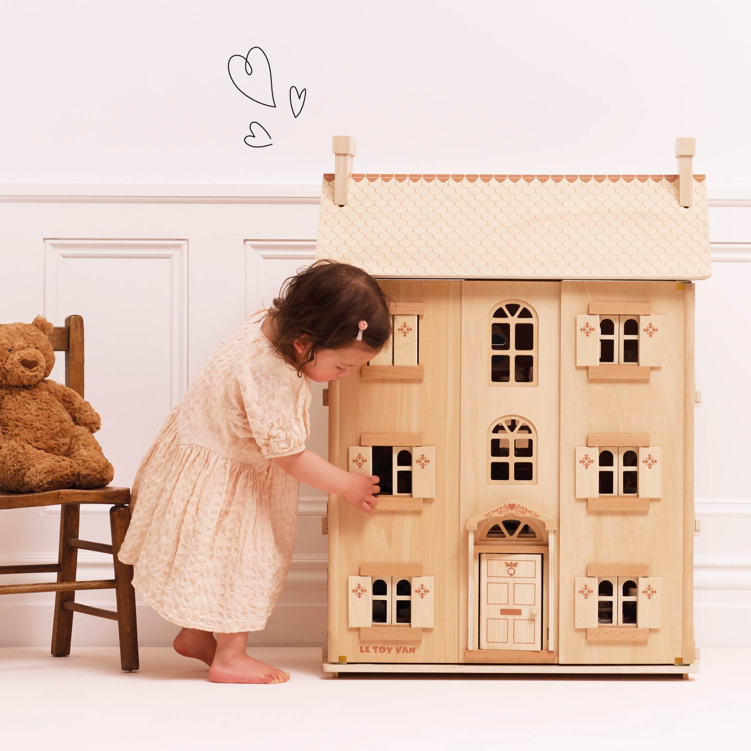 Le Toy Van Grand Natural Wood Doll House - Classic Wooden Playset