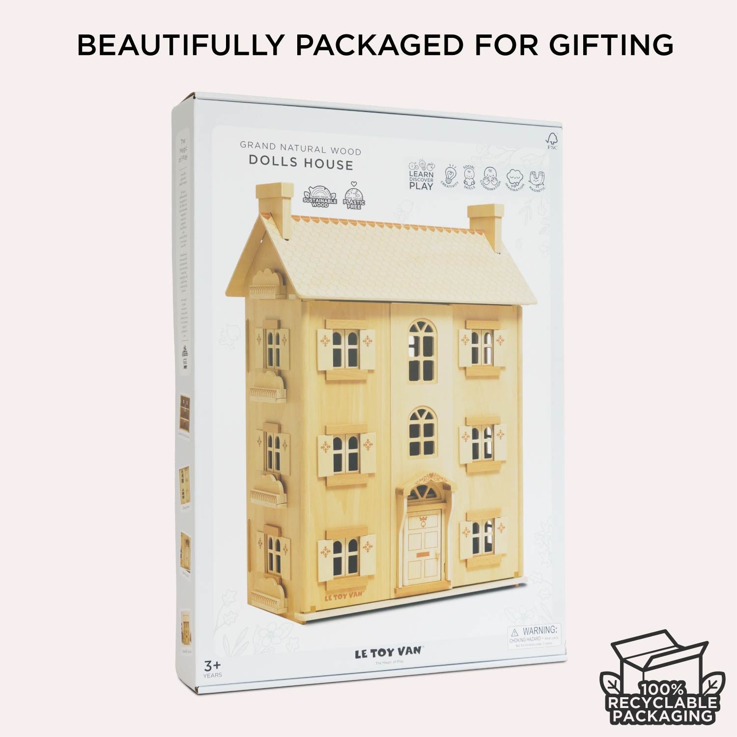 Le Toy Van Grand Natural Wood Doll House - Classic Wooden Playset