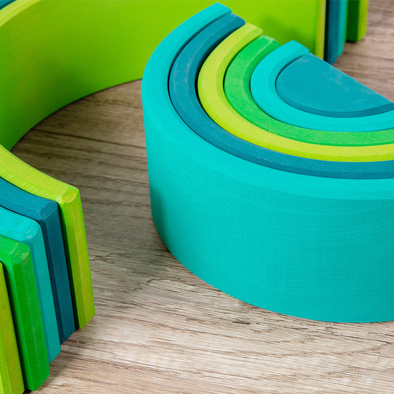 12 Pcs Stained Large Basswood Rainbow Stacking Blocks Meadow Green