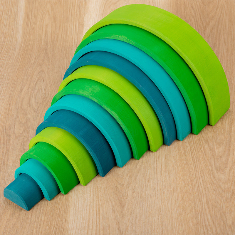 12 Pcs Stained Large Basswood Rainbow Stacking Blocks Meadow Green