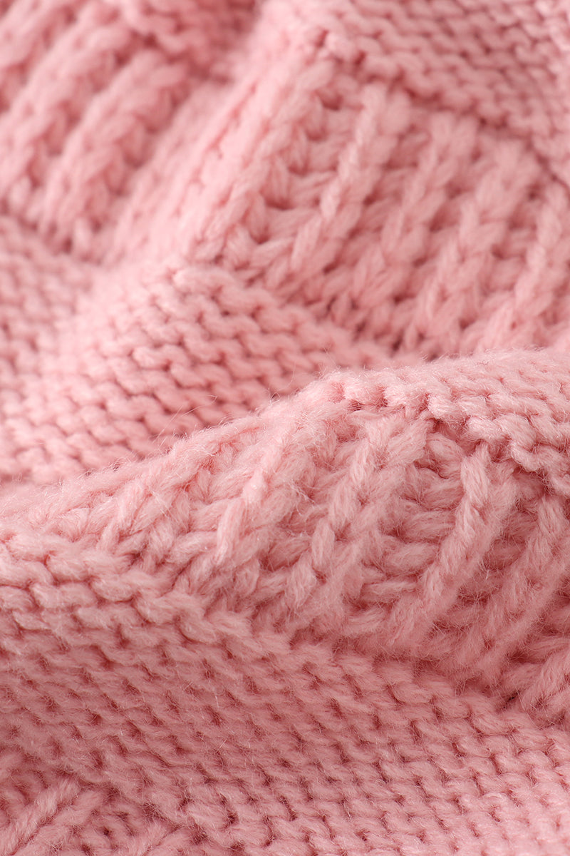 Pink Pompom Cable Beanie Hat