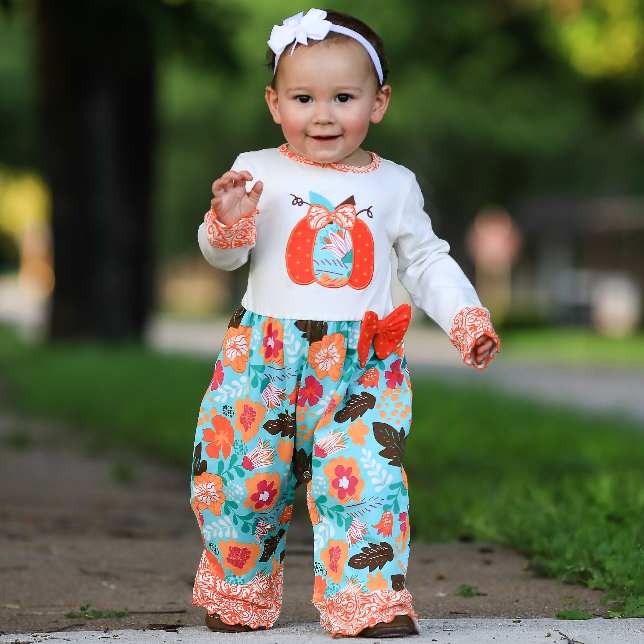 Annloren Baby Toddler Girls Thanksgiving Autumn Orange Pumpkin Romper