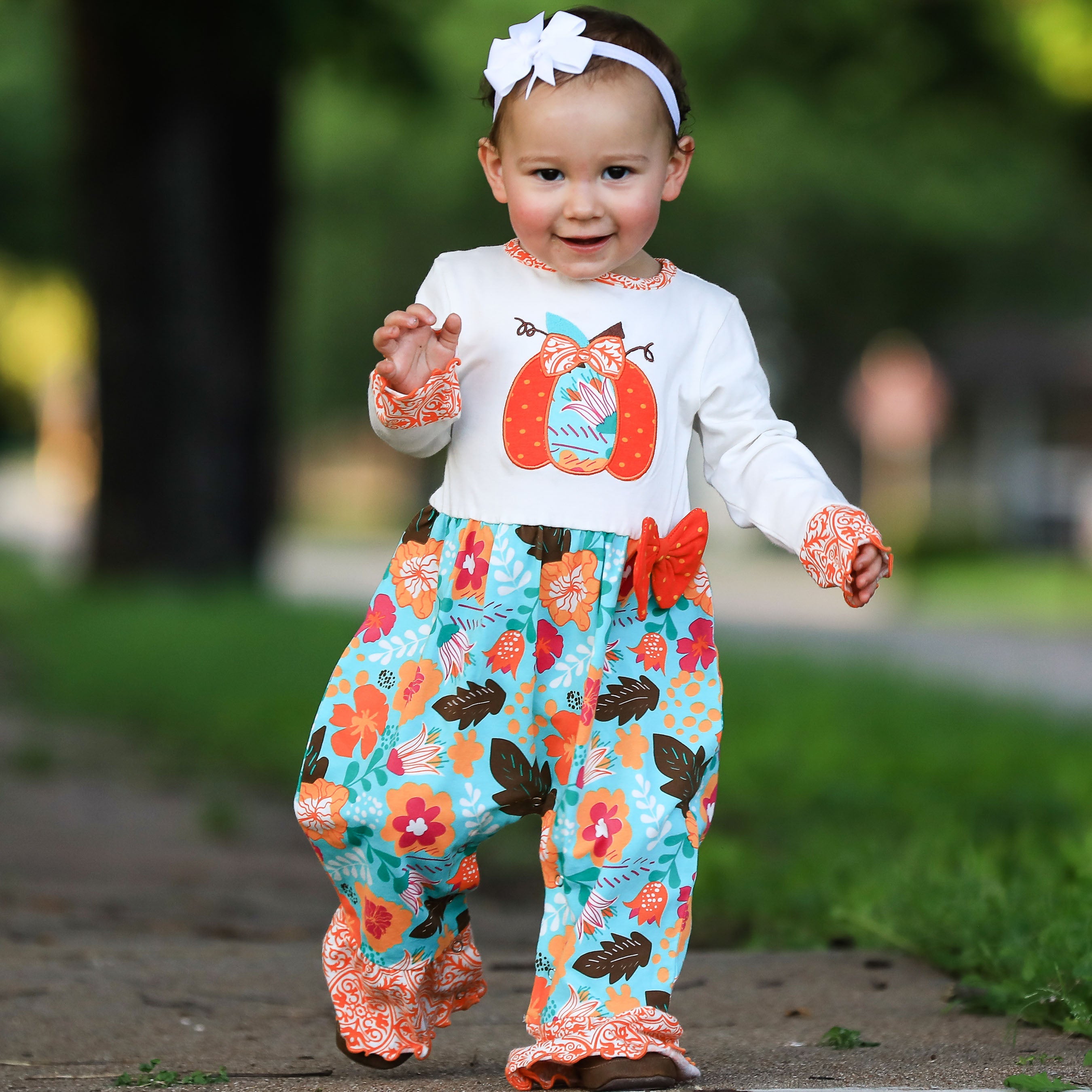 Annloren Baby Toddler Girls Thanksgiving Autumn Orange Pumpkin Romper