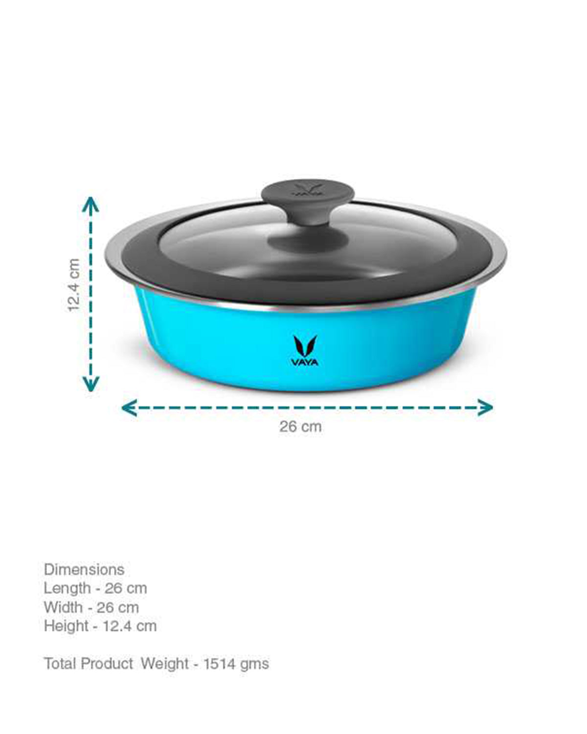 Vaya Hautecase - 37.2 Fl.oz - Azure Blue - With Glass Lid