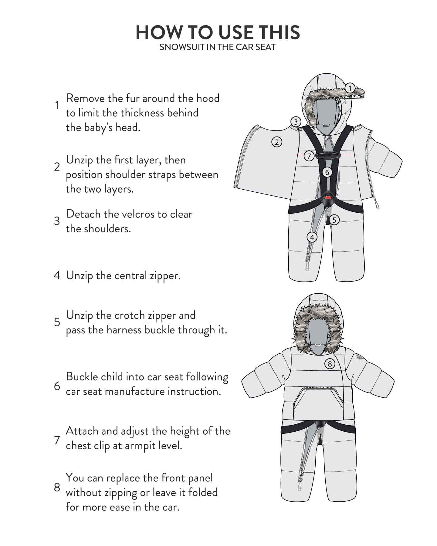 One Piece Baby Hooded Snowsuit Silver Pine Designed For Car Seat by Deux par Deux