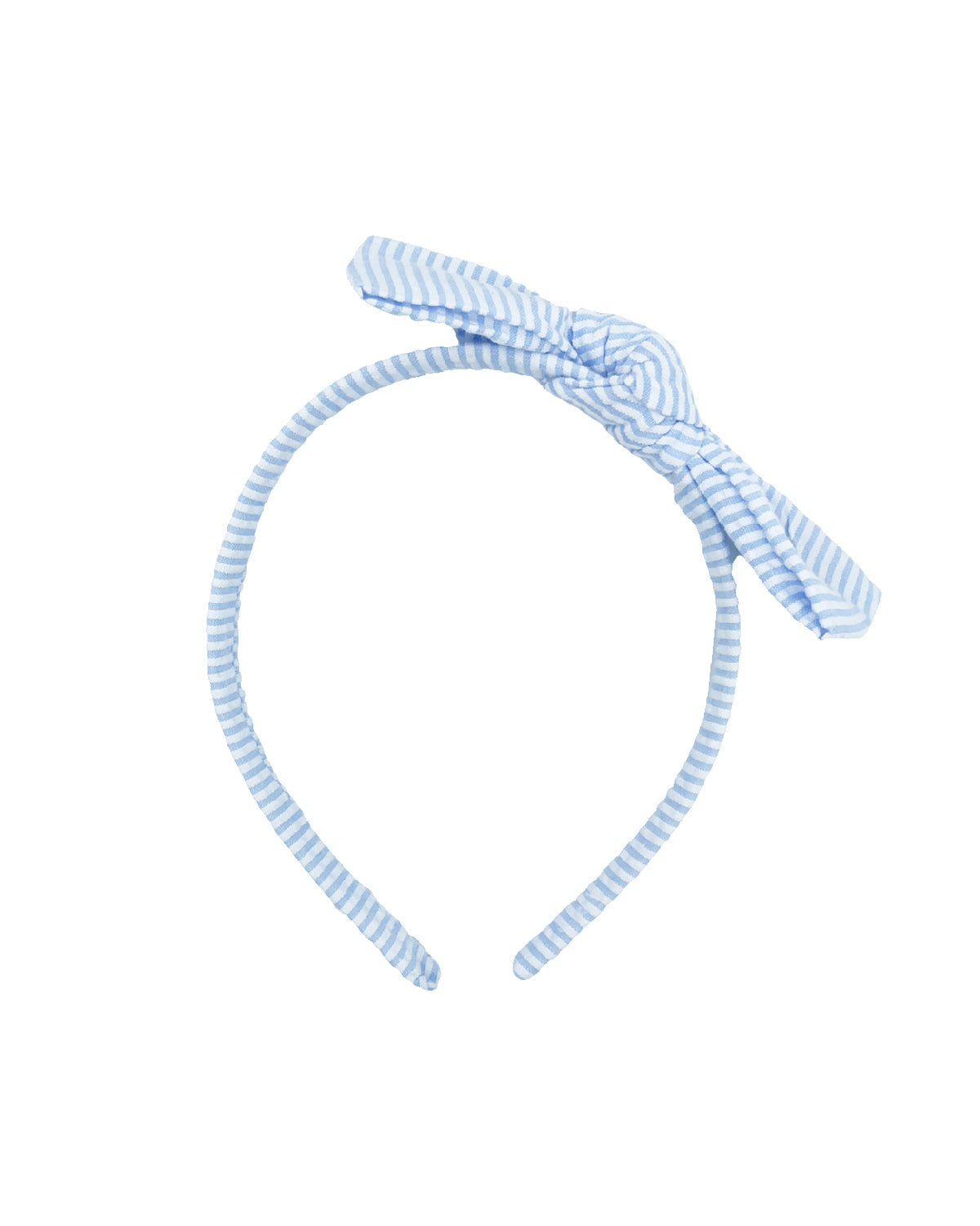 Seersucker Bow Headband In Blue/white