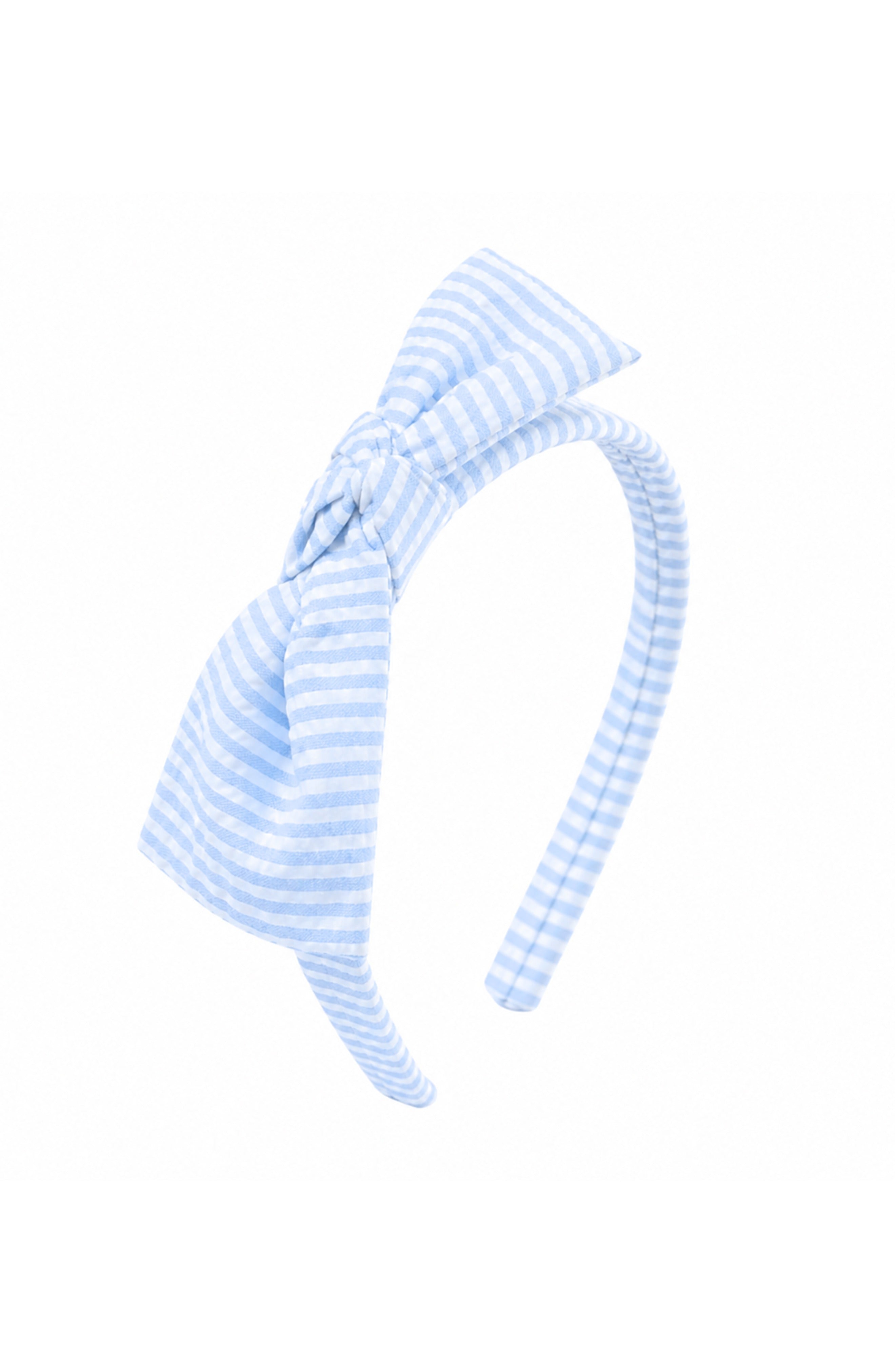 Seersucker Bow Headband In Blue/white