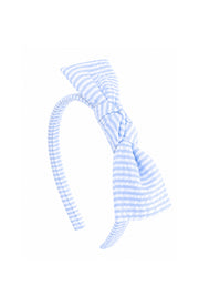 Seersucker Bow Headband In Blue/white