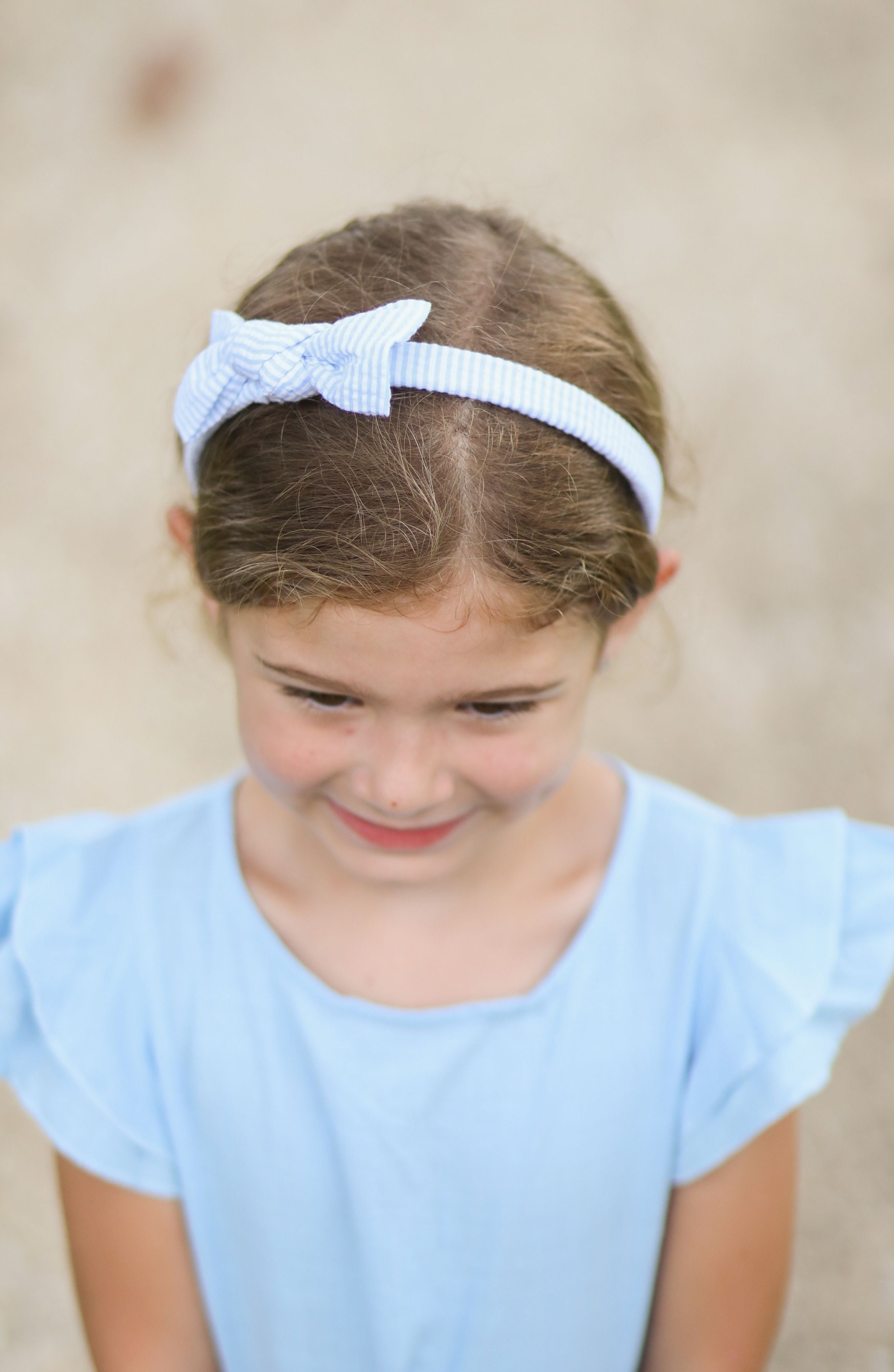 Seersucker Bow Headband In Blue/white