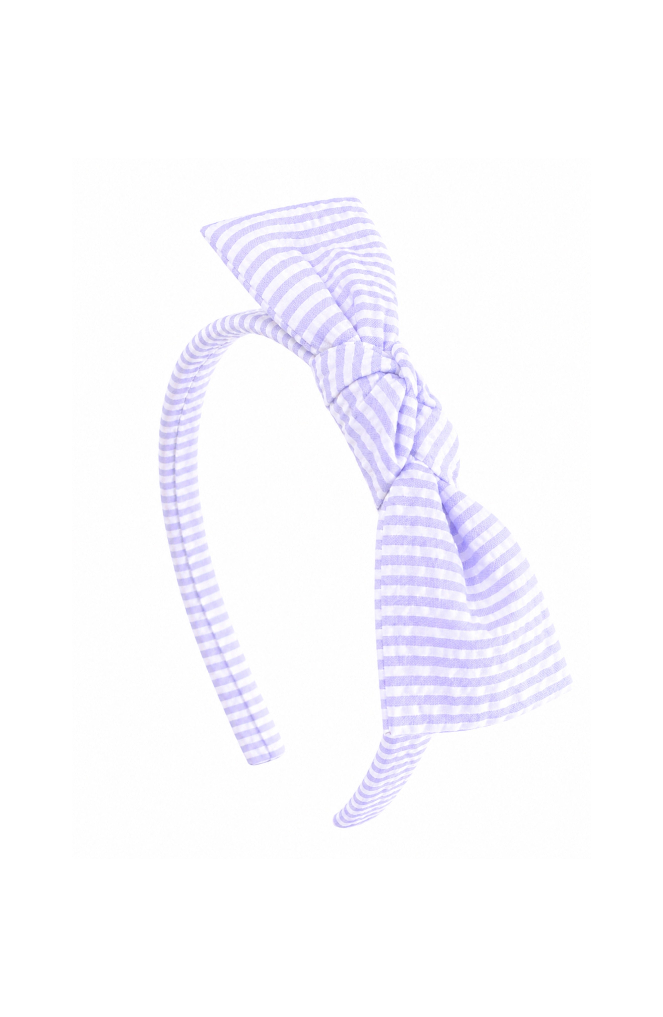 Seersucker Bow Headband In Lavender/white
