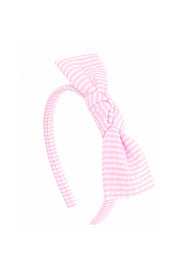 Seersucker Bow Headband In Pink/white