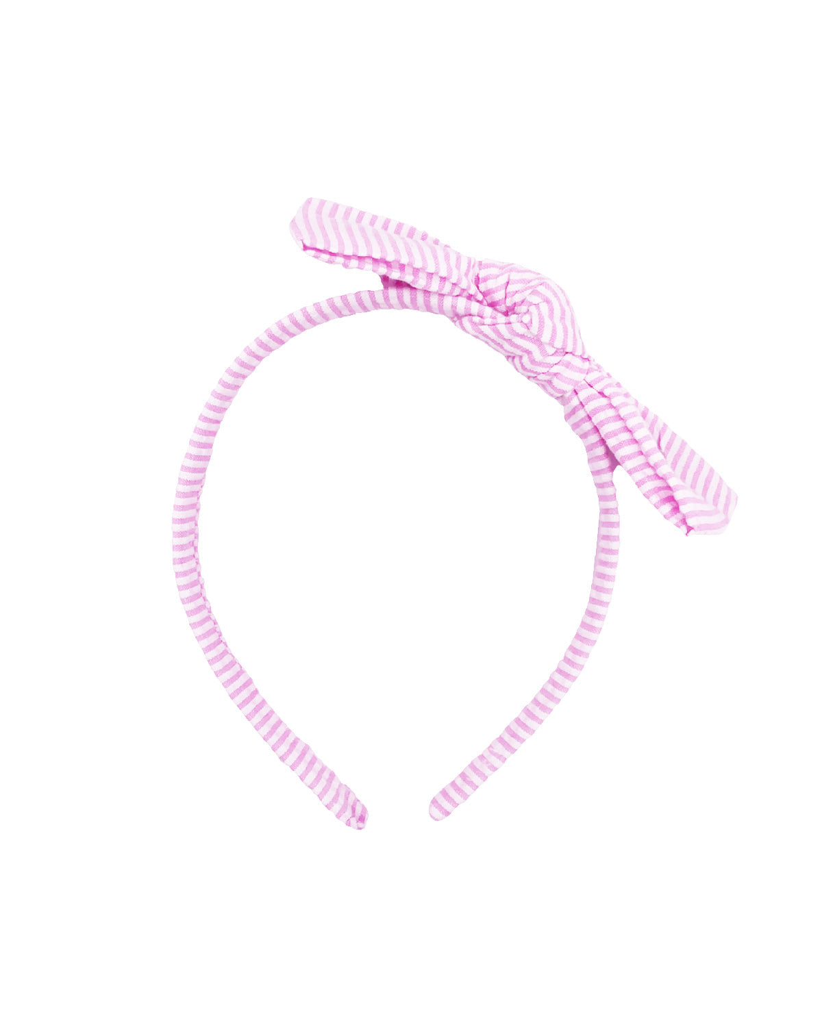 Seersucker Bow Headband In Pink/white