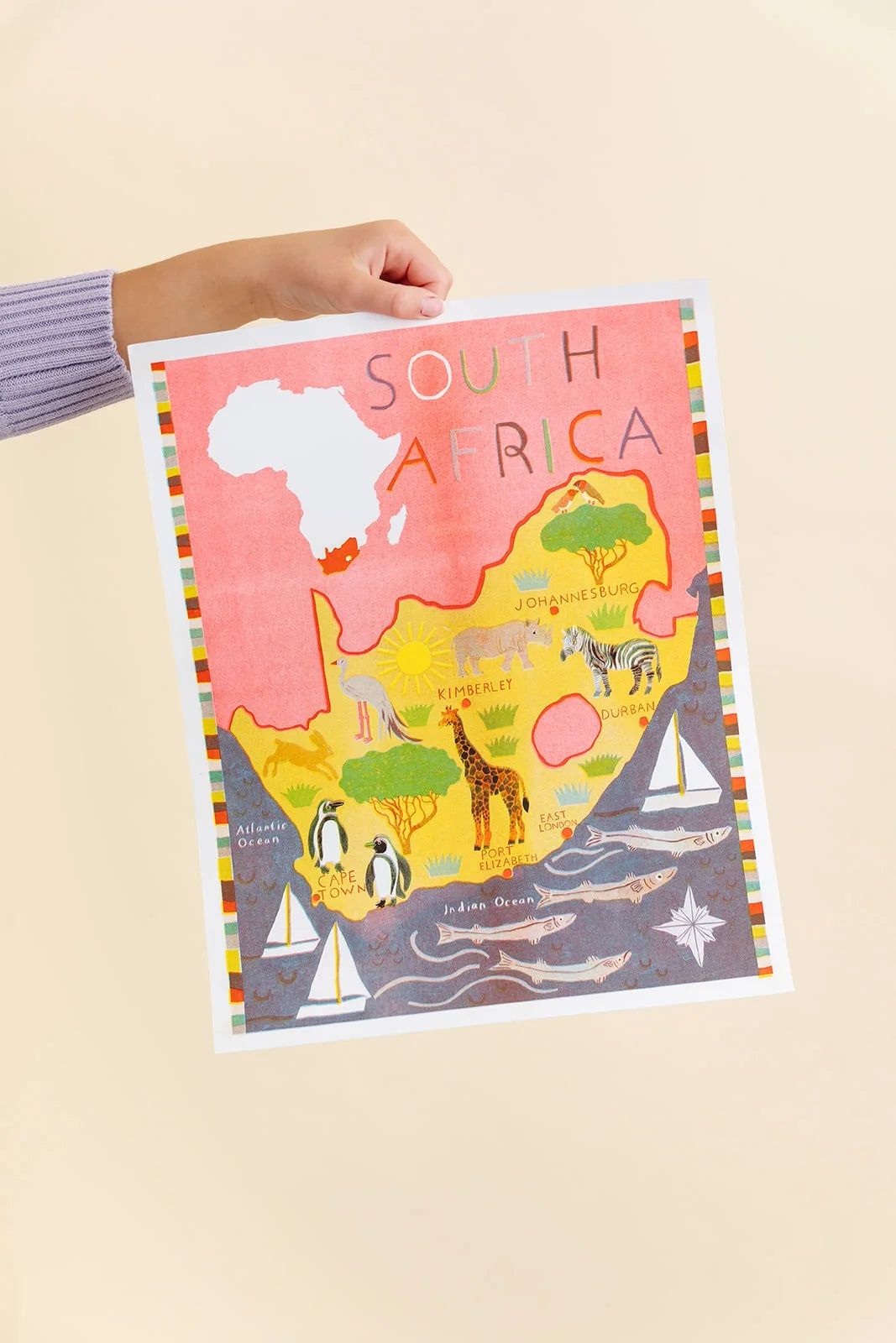Map Of South Africa Risograph Print