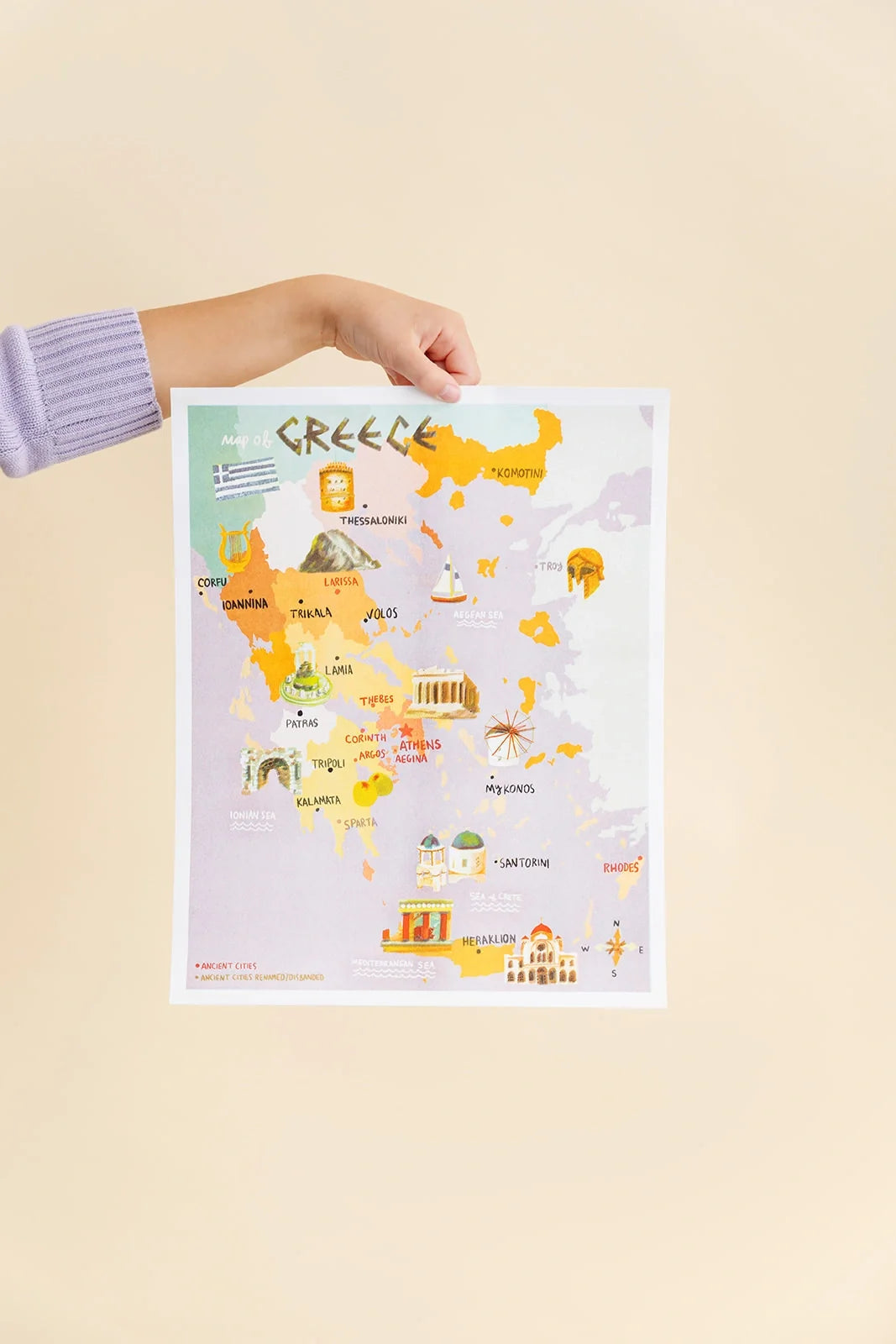 Map Of Greece Risograph Print
