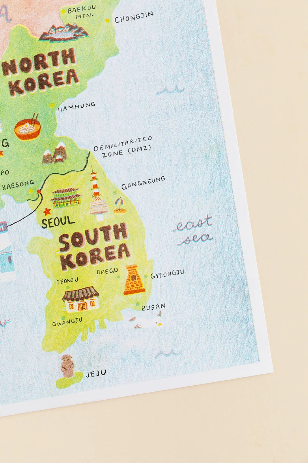 Map Of Korean Peninsula Risograph Print