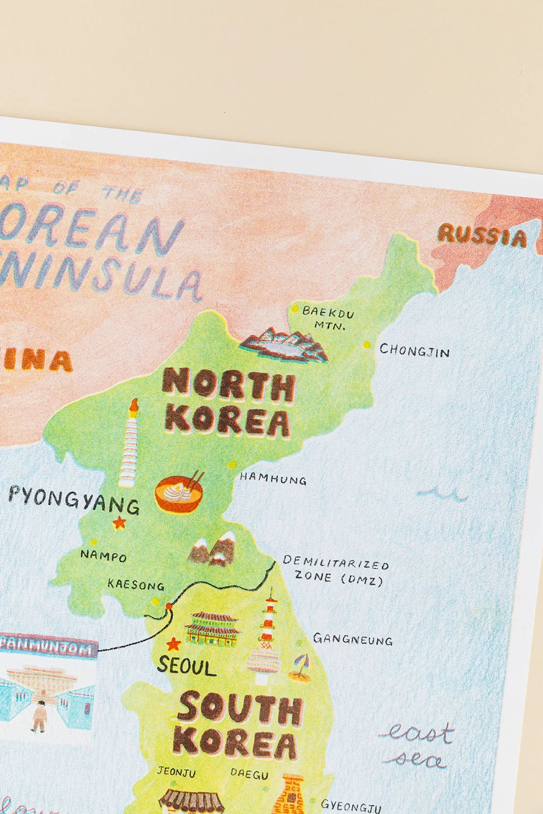 Map Of Korean Peninsula Risograph Print
