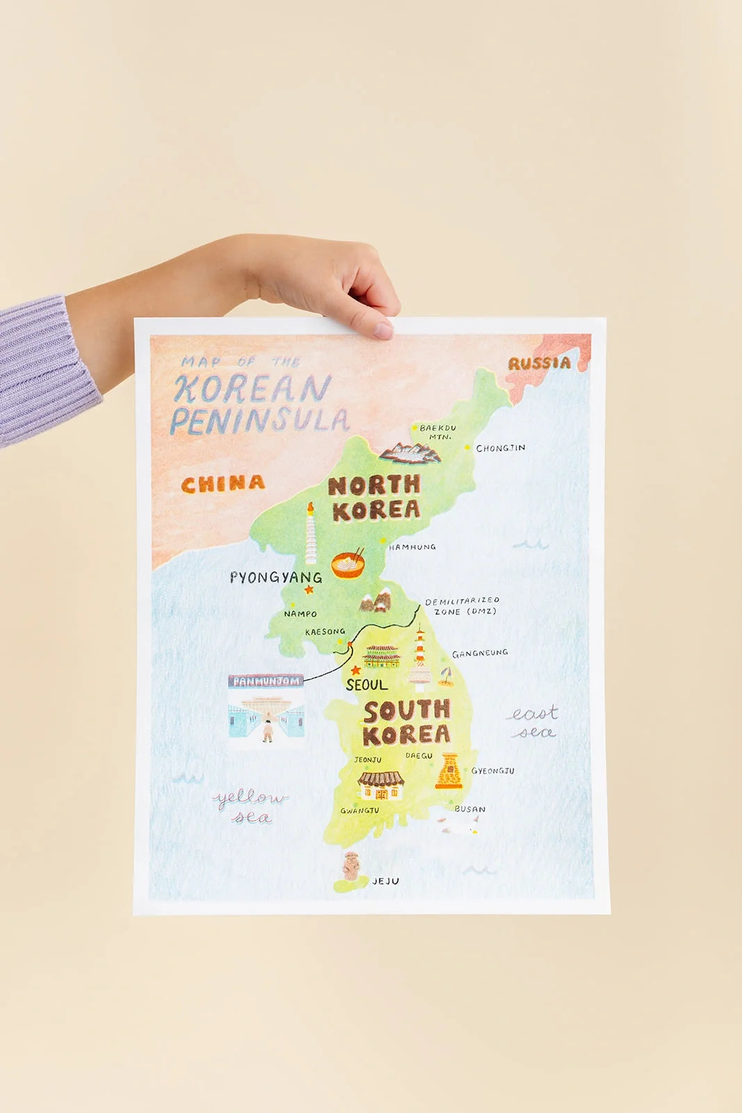 Map Of Korean Peninsula Risograph Print