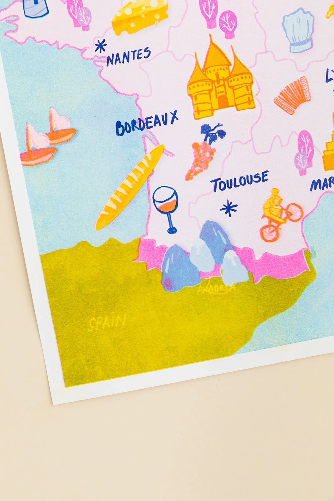 Map Of France Risograph Print