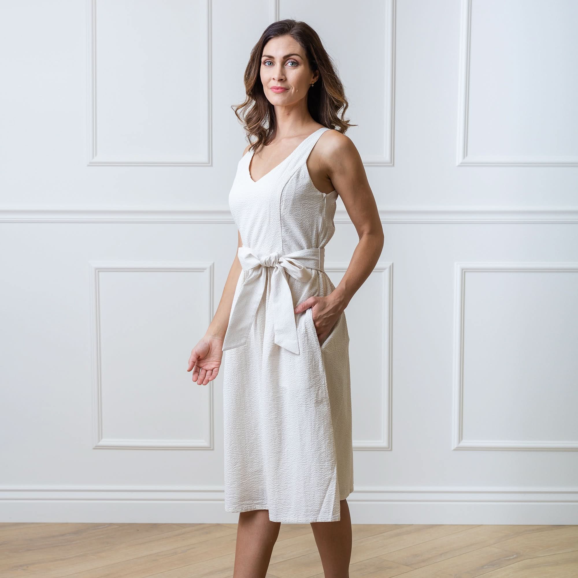 A-line Organic Dress With Sash Taupe