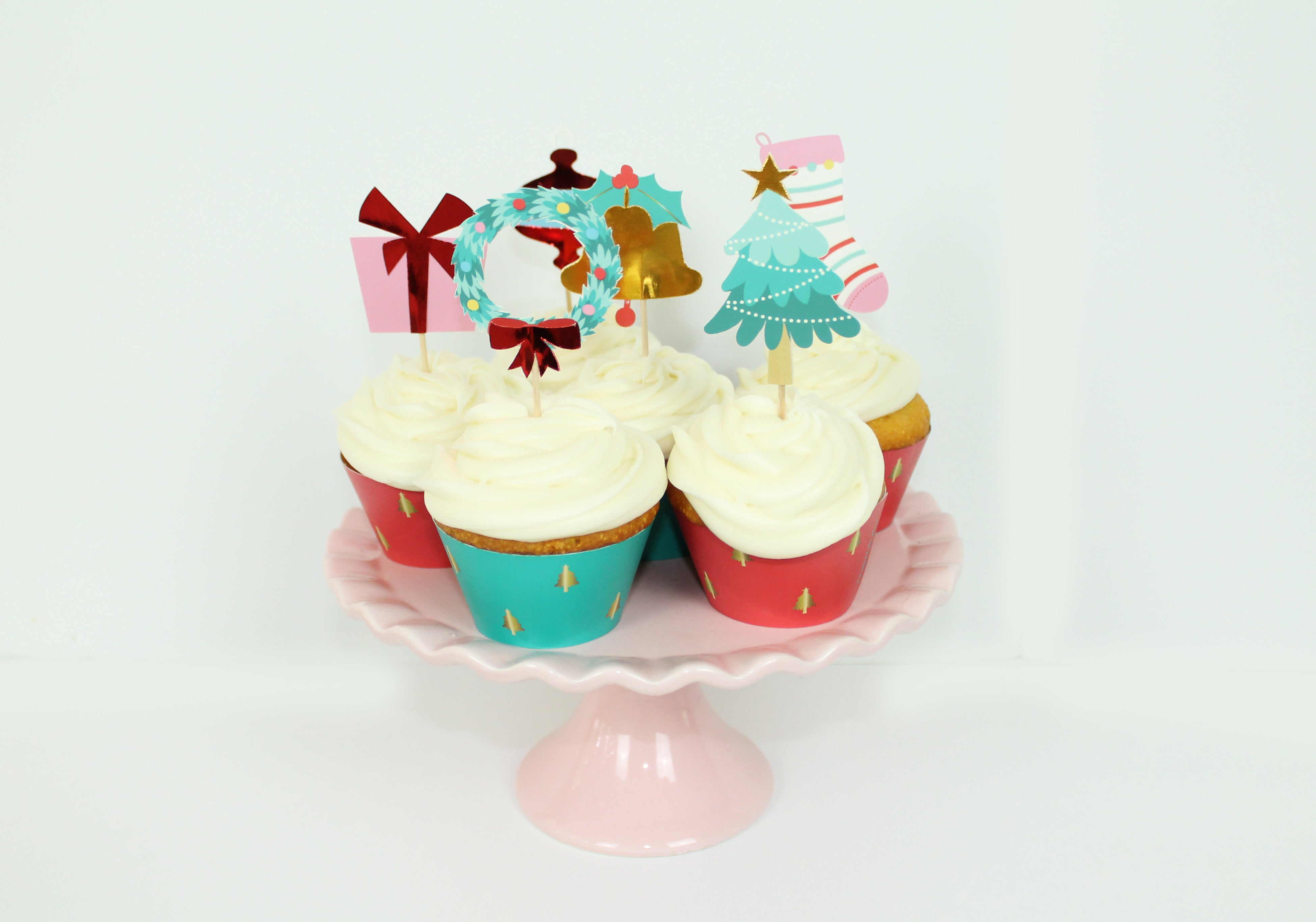 Holly Jolly Christmas - Cupcake Toppers & Wrappers , 12 Ct