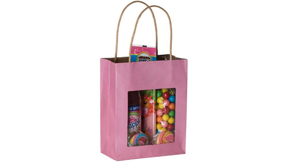 Pink Kraft Paper Bag With Window 20 Pack 7.75"x 6.25"x 3"