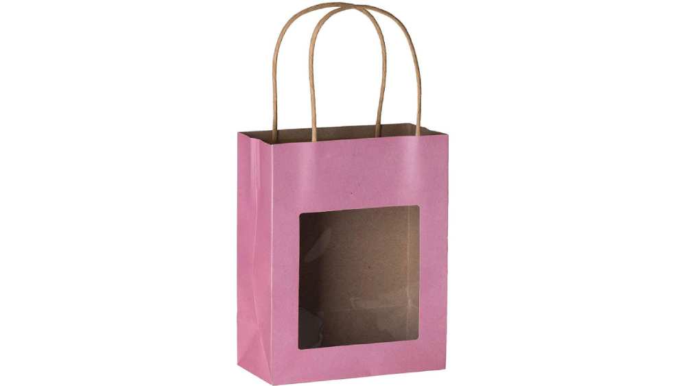 Pink Kraft Paper Bag With Window 20 Pack 7.75"x 6.25"x 3"