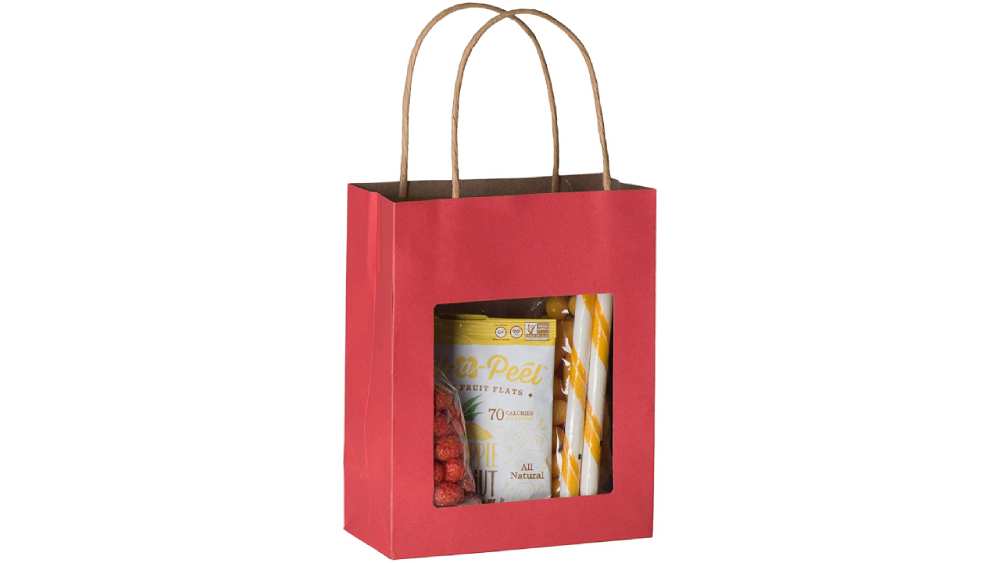 Red Kraft Paper Bag With Window 20 Pack 7.75"x 6.25"x 3"